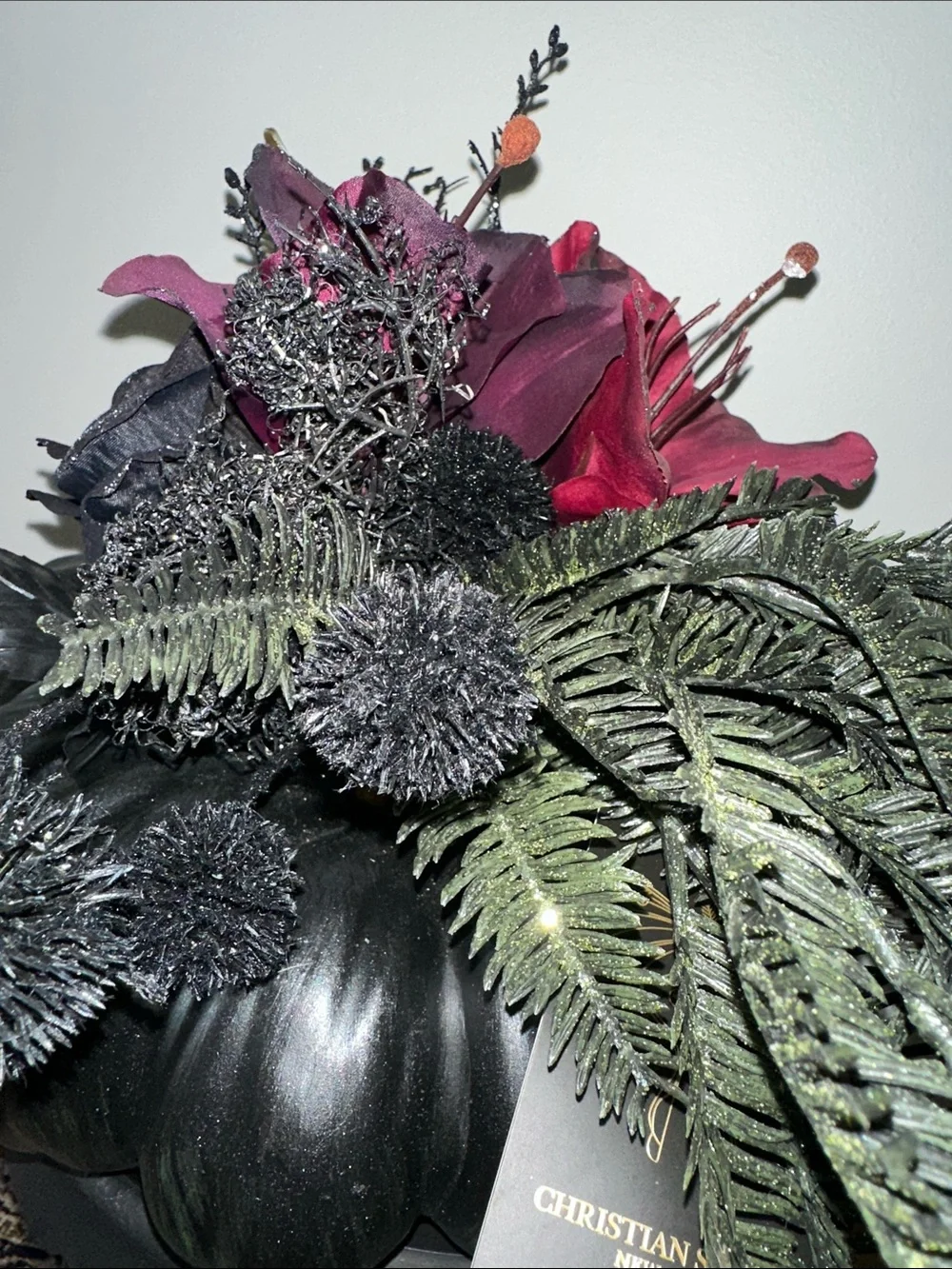 Halloween Black Decorative Pumpkin toad with butterfly Floral Arrangement